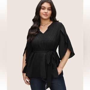 BloomChic Plus Size 2XL Plain Textured Petal Sleeve Ties Blouse  us18-20